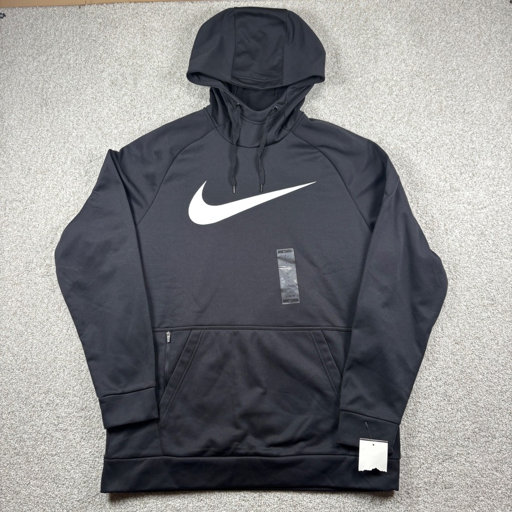 NEW Nike Hoodie Mens Large Black Training Swoosh Pullover CU6238-010